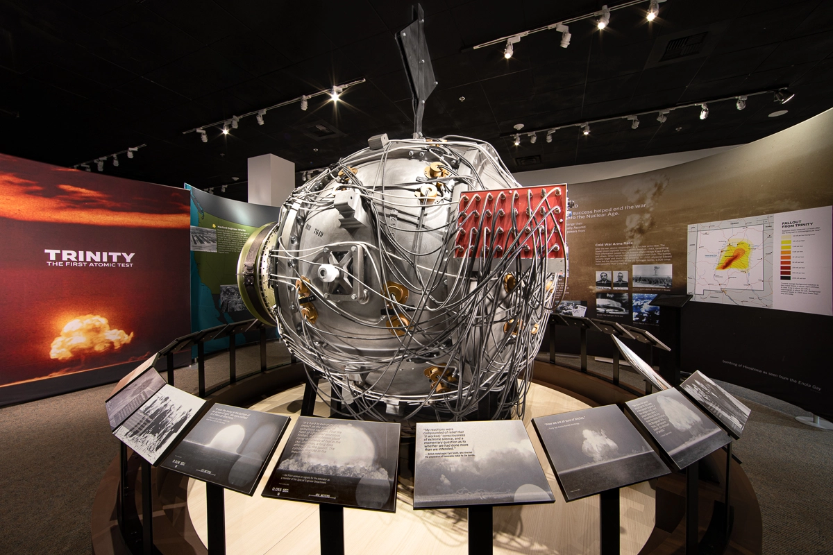 Replica of "The Gadget" atomic bomb in the Trinity test exhibit at the Atomic Museum.