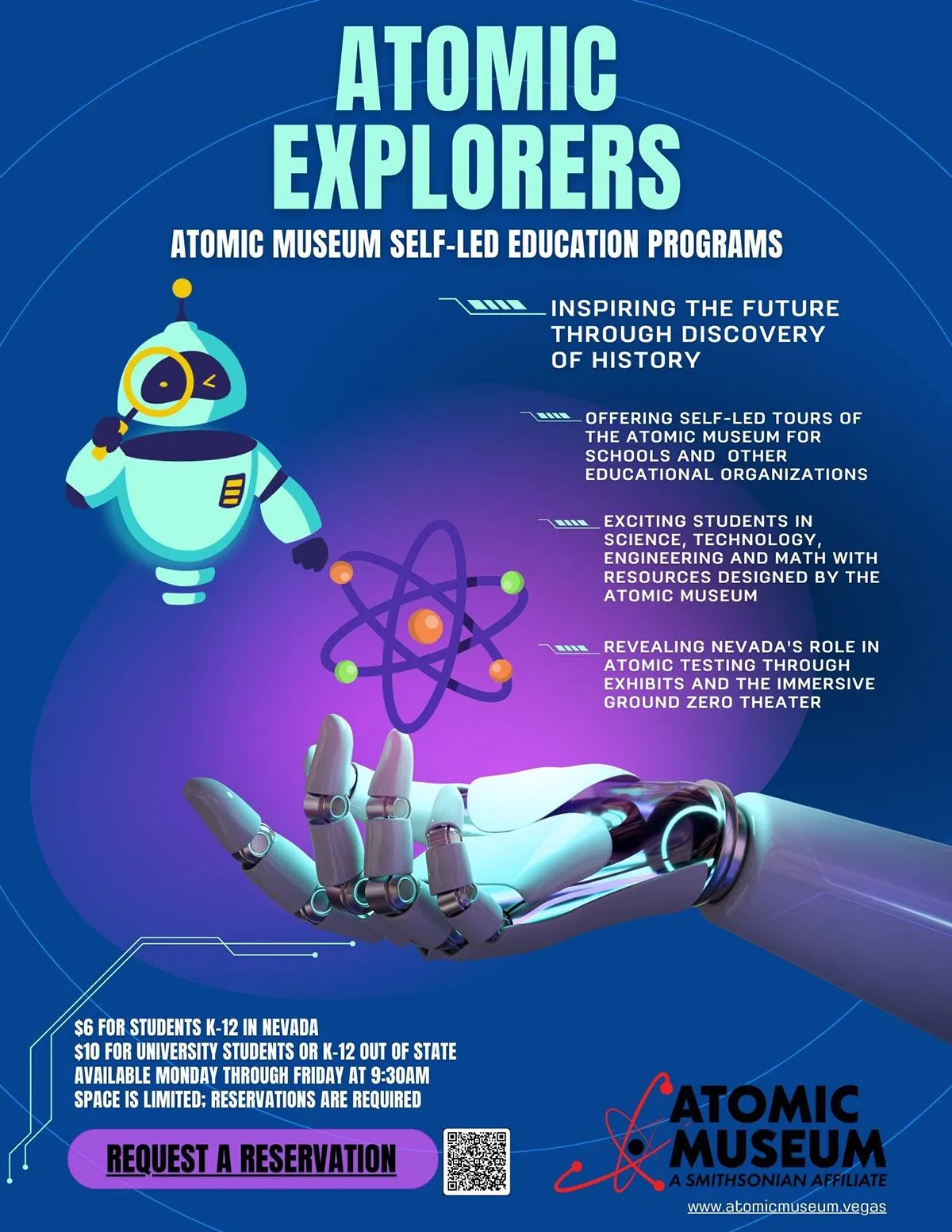Promotional poster for the Atomic Museum's "Atomic Explorers" educational program.
