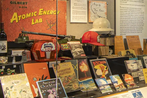 Atomic Energy Lab vintage exhibition display with books