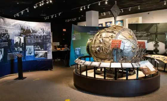 Replica of "The Gadget" atomic bomb in the Trinity test exhibit at the Atomic Museum.